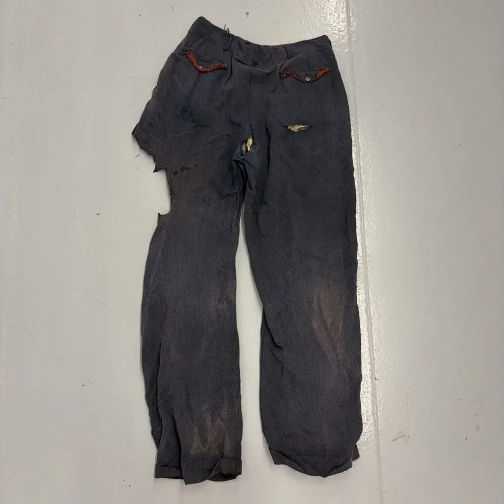 Vintage 50s Harson Blue Rayon Pattern Trousers 28x28